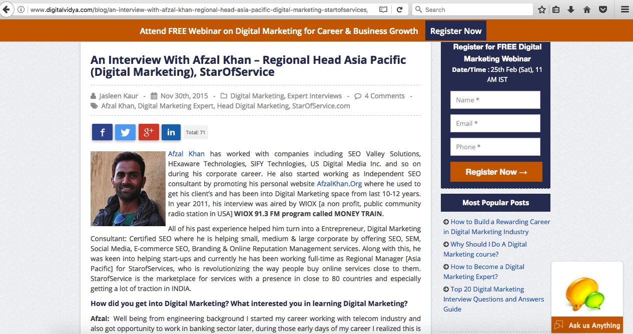 AfzalKhan Interview DigitalVidya.com